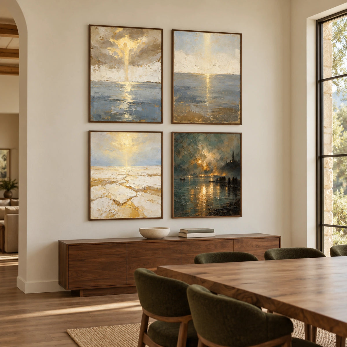 Gold-Estuary: complete gallery wall in a dining room