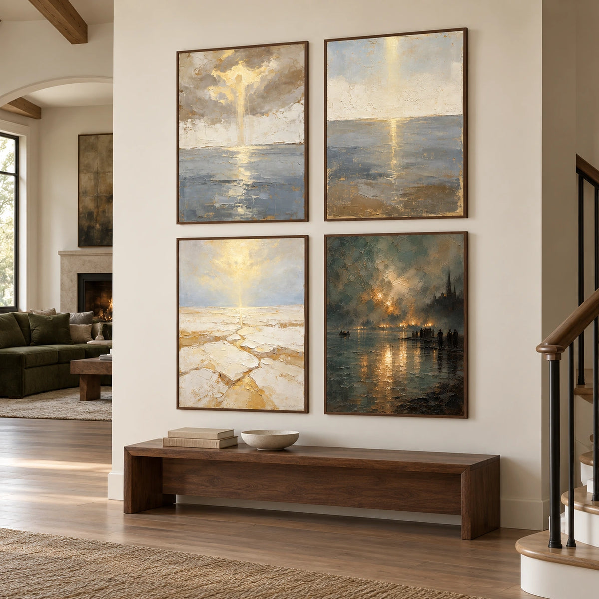 Gold-Estuary: complete gallery wall in an entryway