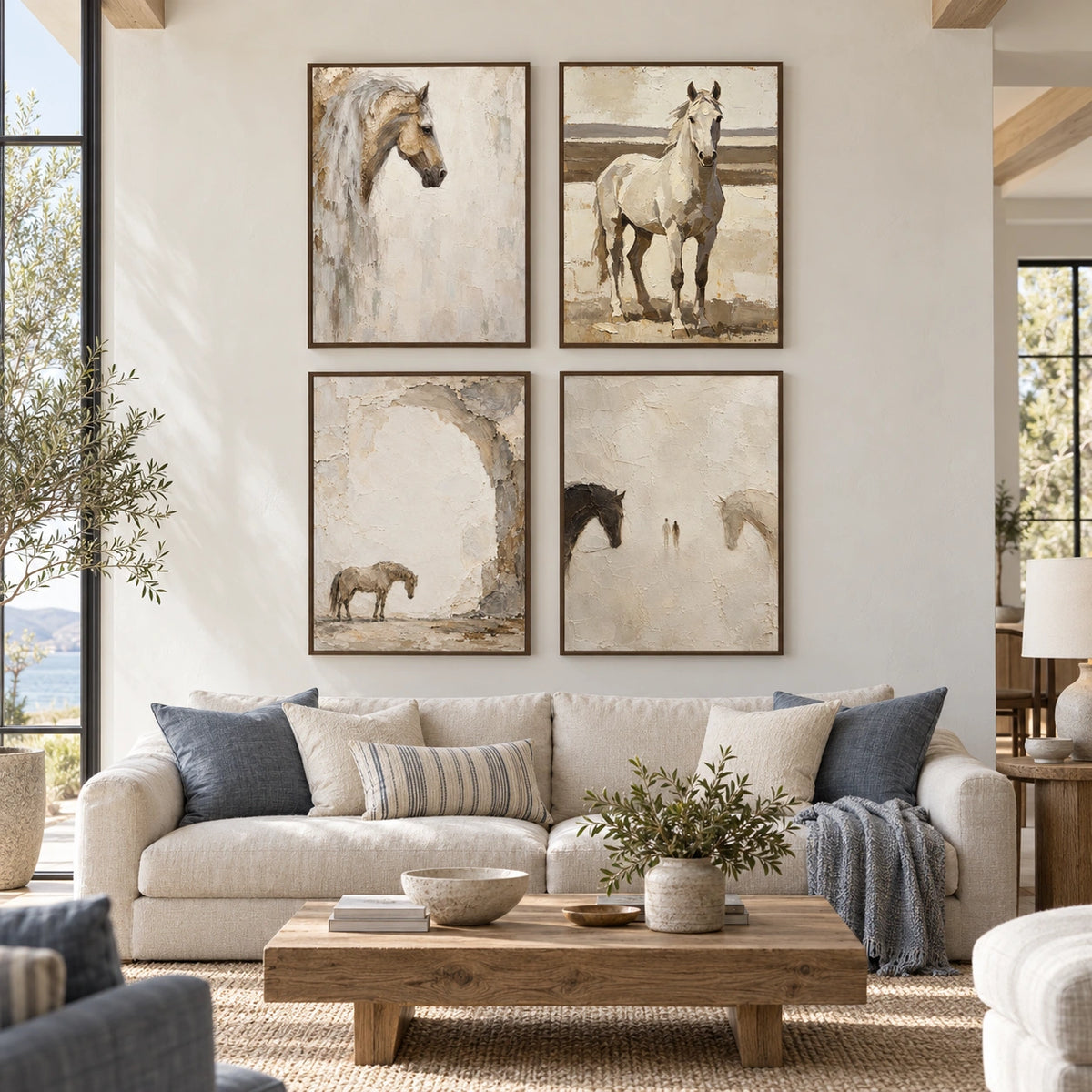 Equine-Whispers: complete gallery wall in a spacious living room