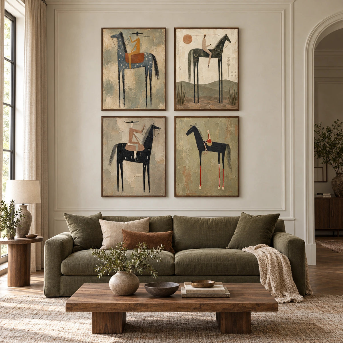 Western-Reins: complete gallery wall in a spacious living room
