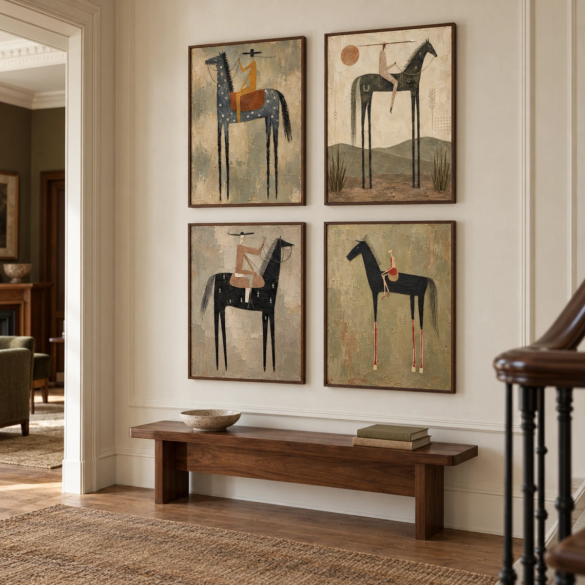 Western-Reins: complete gallery wall in an entryway
