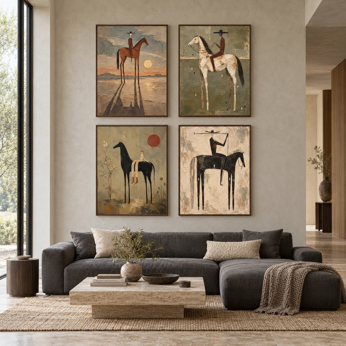 Ochre-Riders: complete gallery wall in a spacious living room