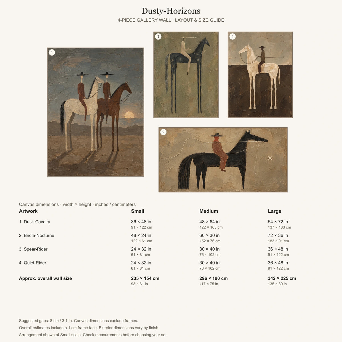 Dusty-Horizons: arrangement and Small, Medium and Large dimensions