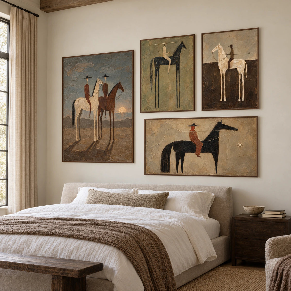 Dusty-Horizons: complete gallery wall in a bedroom