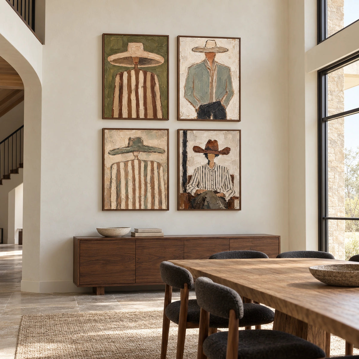 Portrait-Quiet: complete gallery wall in a dining room