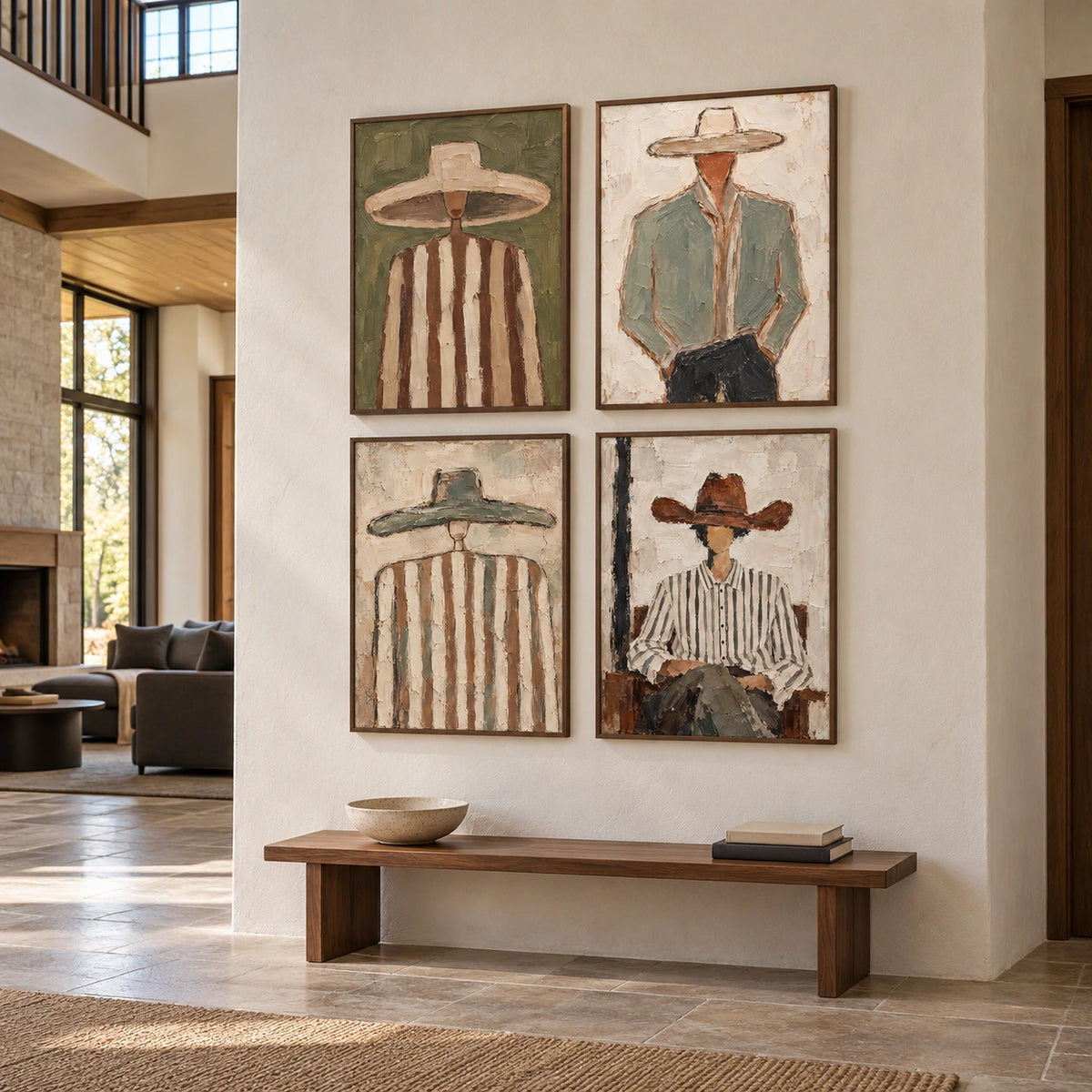 Portrait-Quiet: complete gallery wall in an entryway