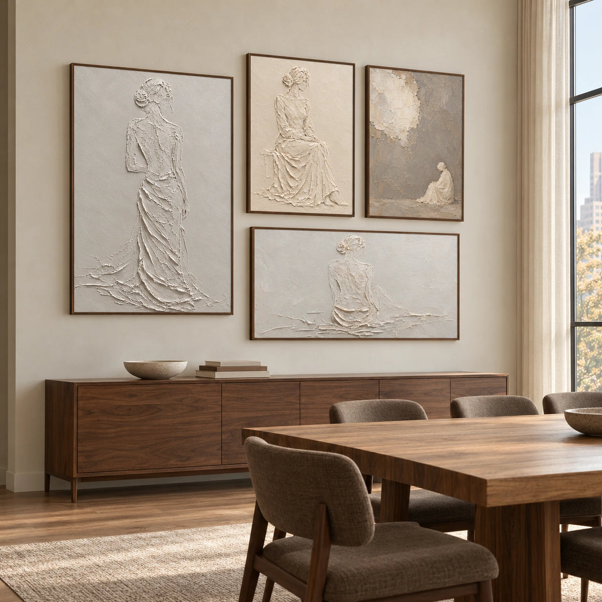 Quiet-Figures: complete gallery wall in a dining room