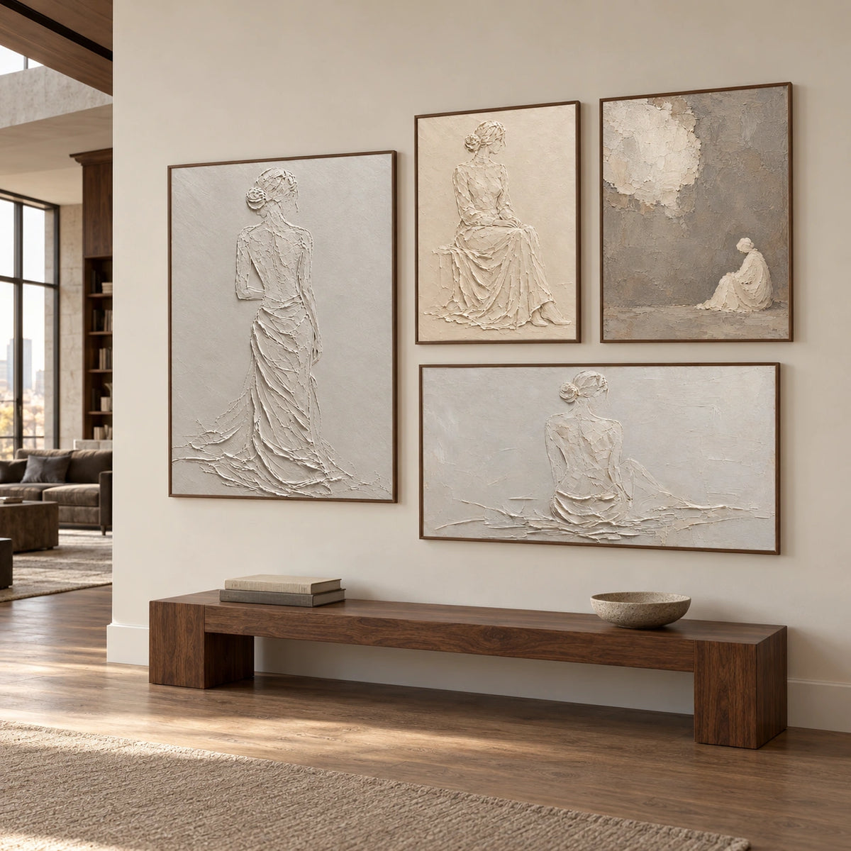 Quiet-Figures: complete gallery wall in an entryway
