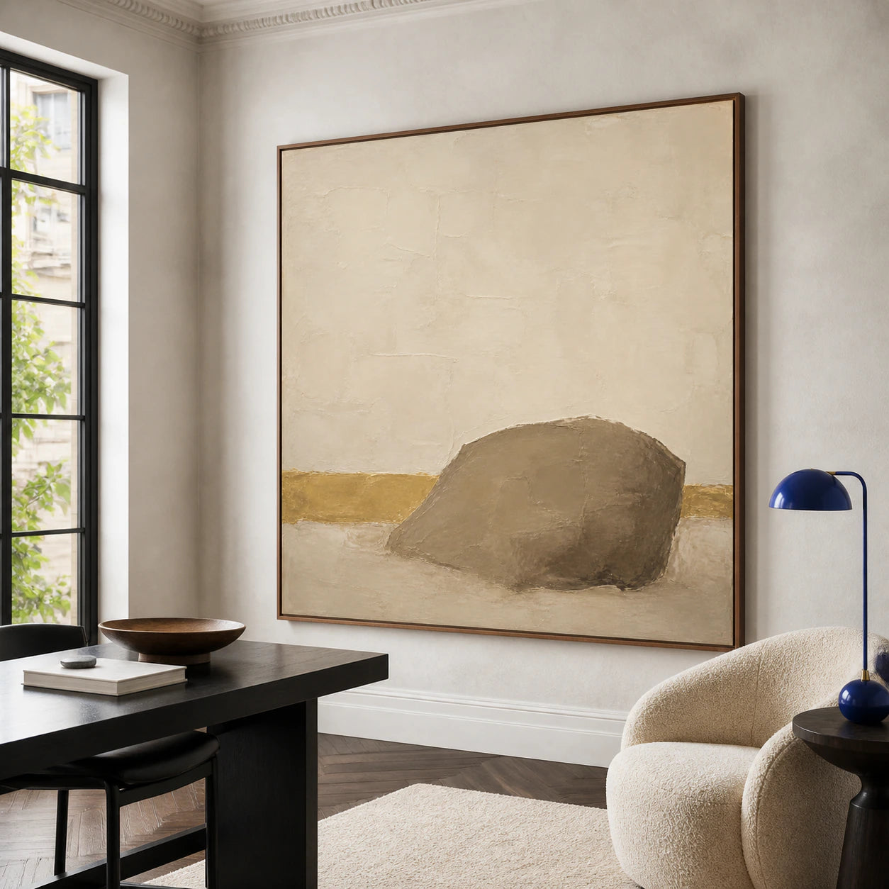 Still-Embankment featured in an airy natural-light home office and reading space.