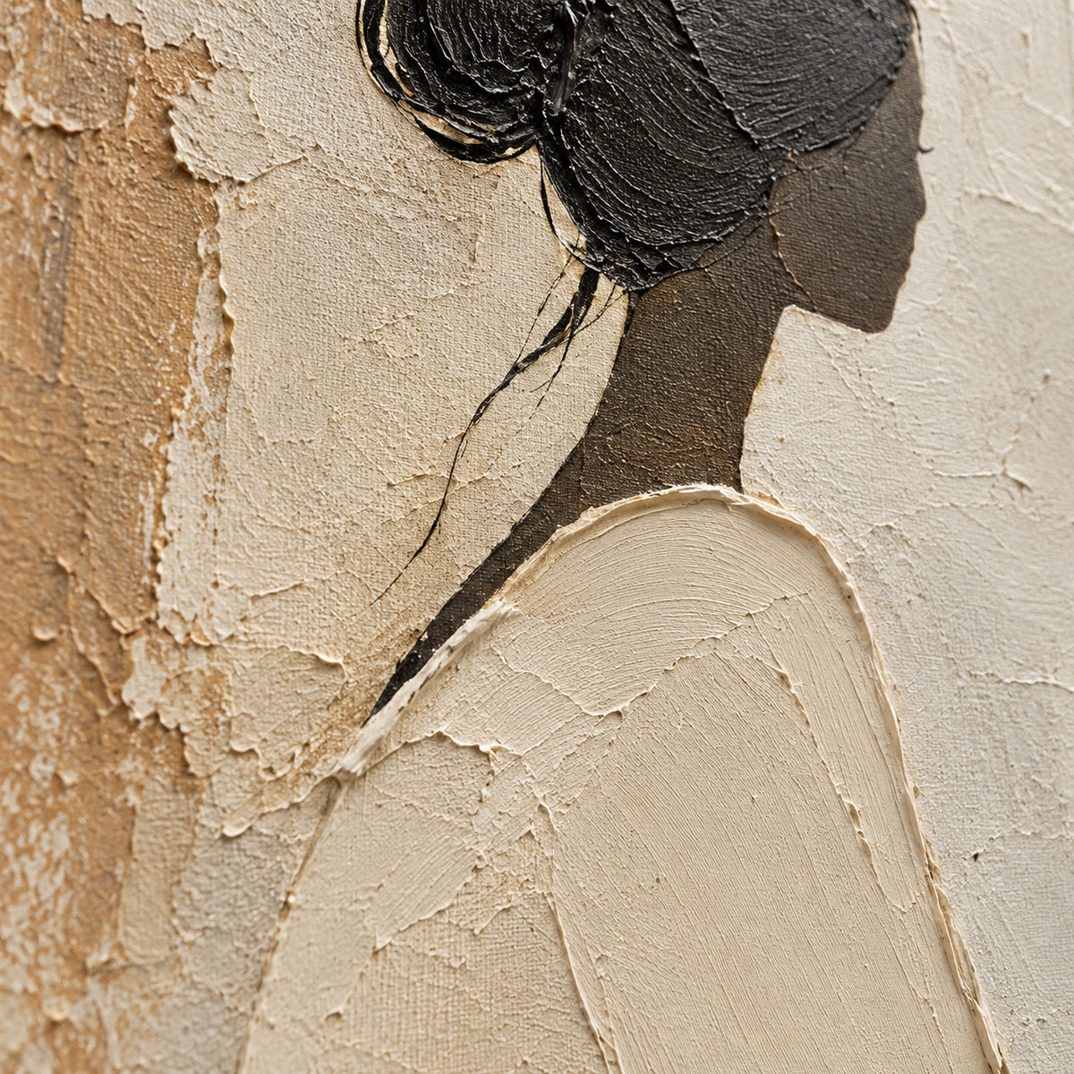 Still-Rendezvous oil painting brushwork and impasto detail photographed from an oblique side angle