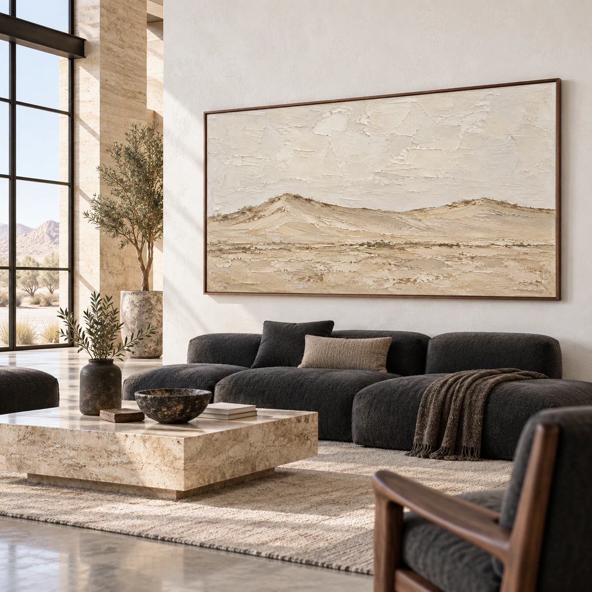 Still-Ridge as the focal artwork in an expansive loft hospitality interior.