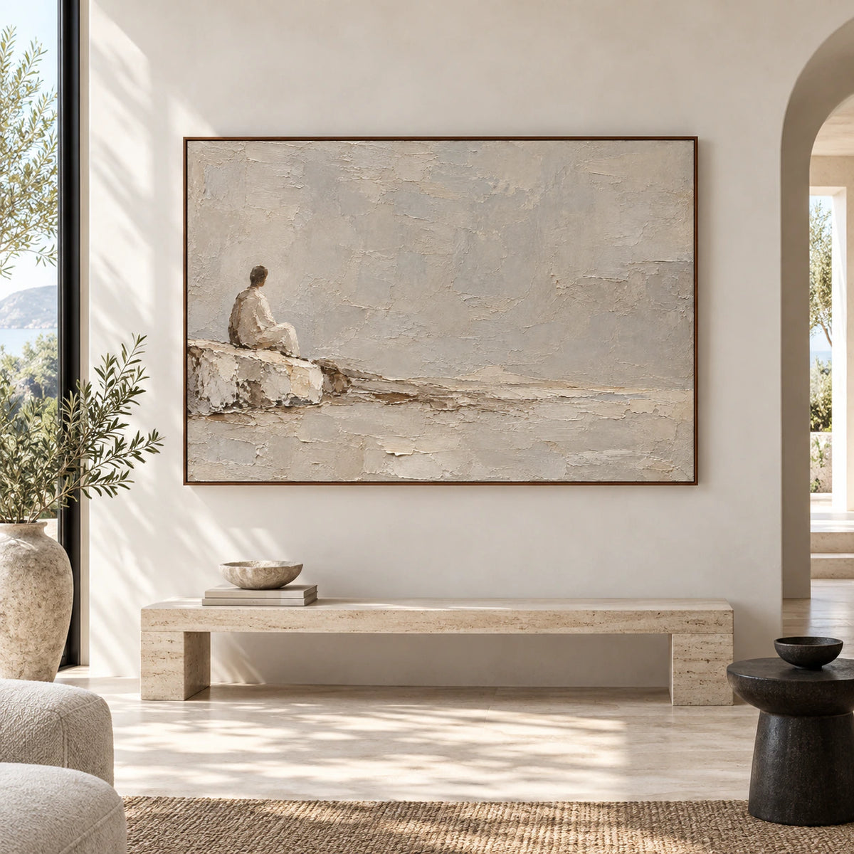 Still-Tide displayed at large scale, straight-on in a spacious sunlit interior.