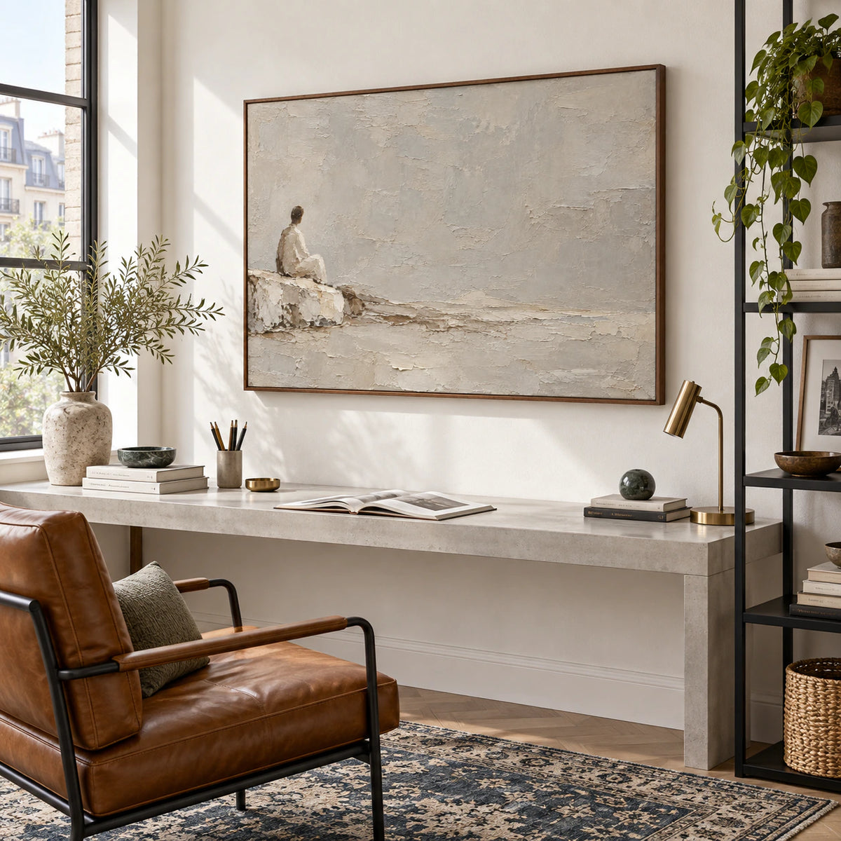 Still-Tide anchoring an airy home office reading space.
