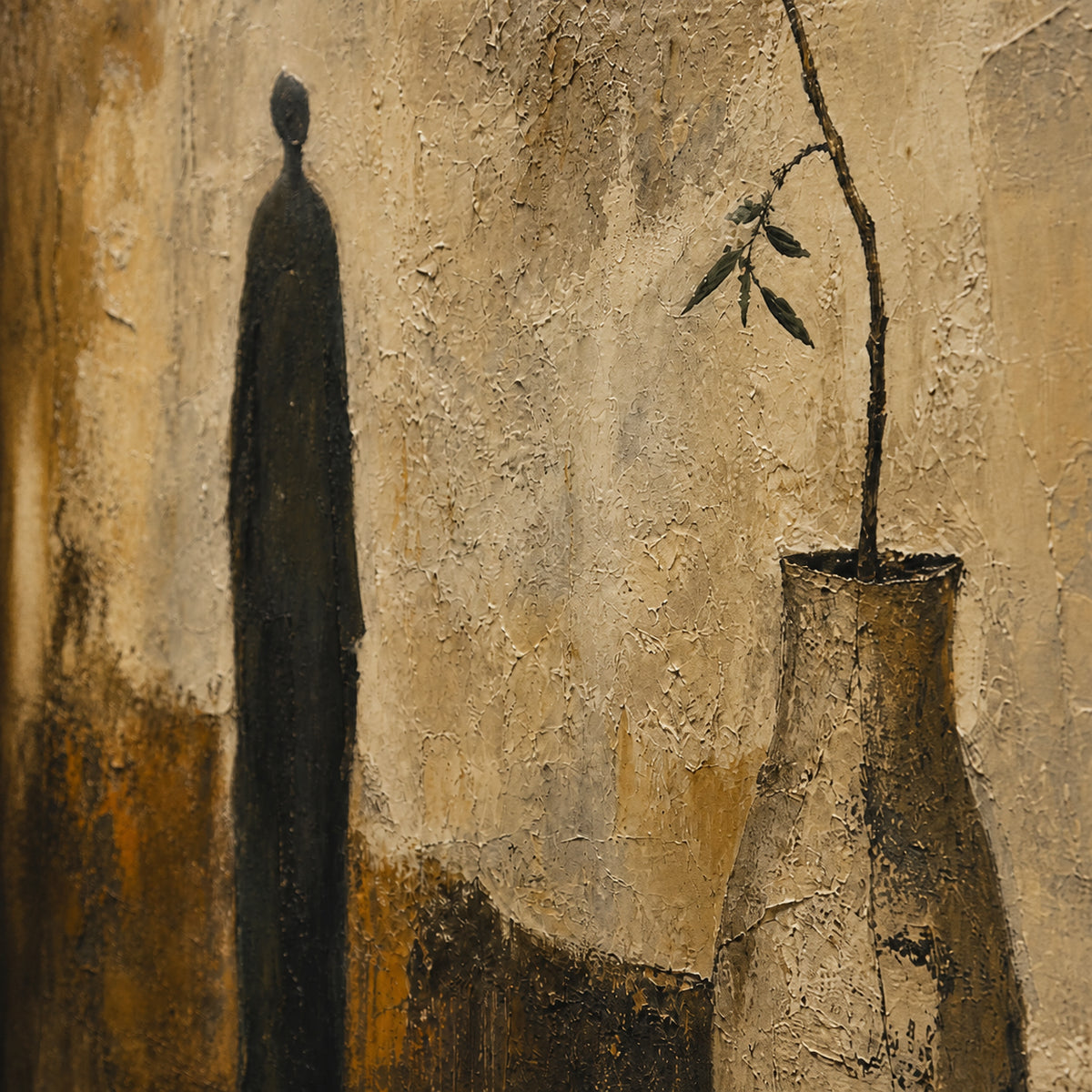 Still-Vessel oil painting brushwork and impasto detail photographed from an oblique side angle