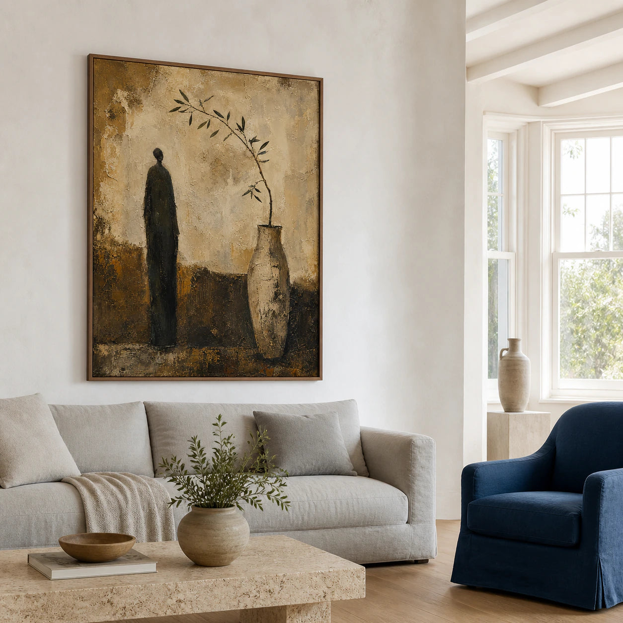 Still-Vessel as the focal artwork in a bright, open living room.