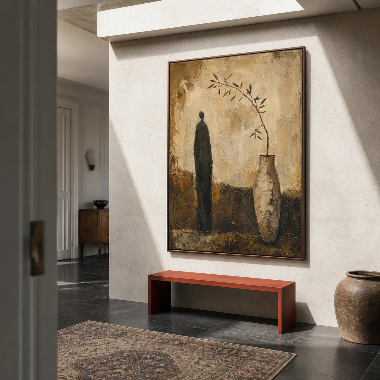 Still-Vessel at gallery scale in a bright architectural foyer.