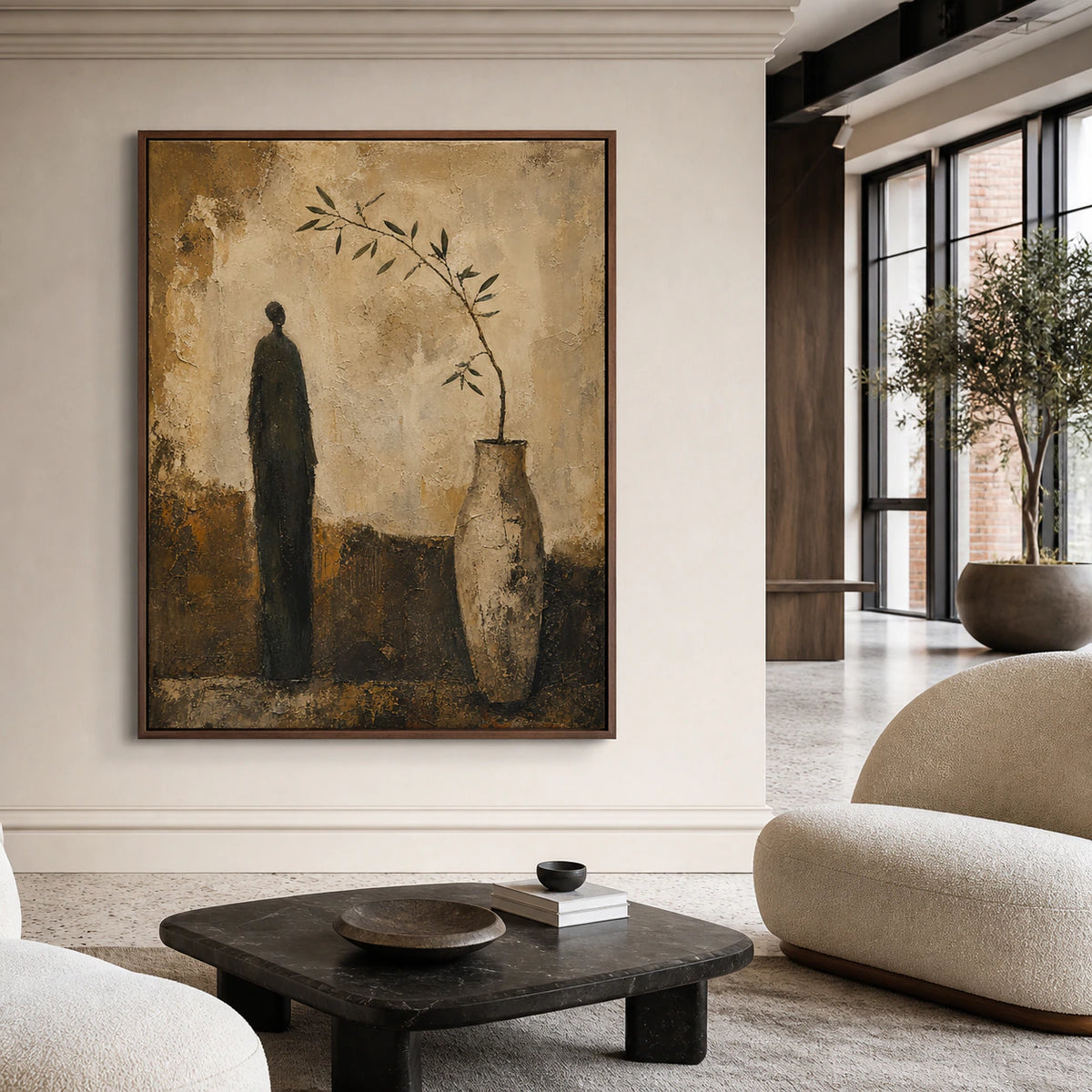 Still-Vessel as a large focal artwork in an expansive loft interior.