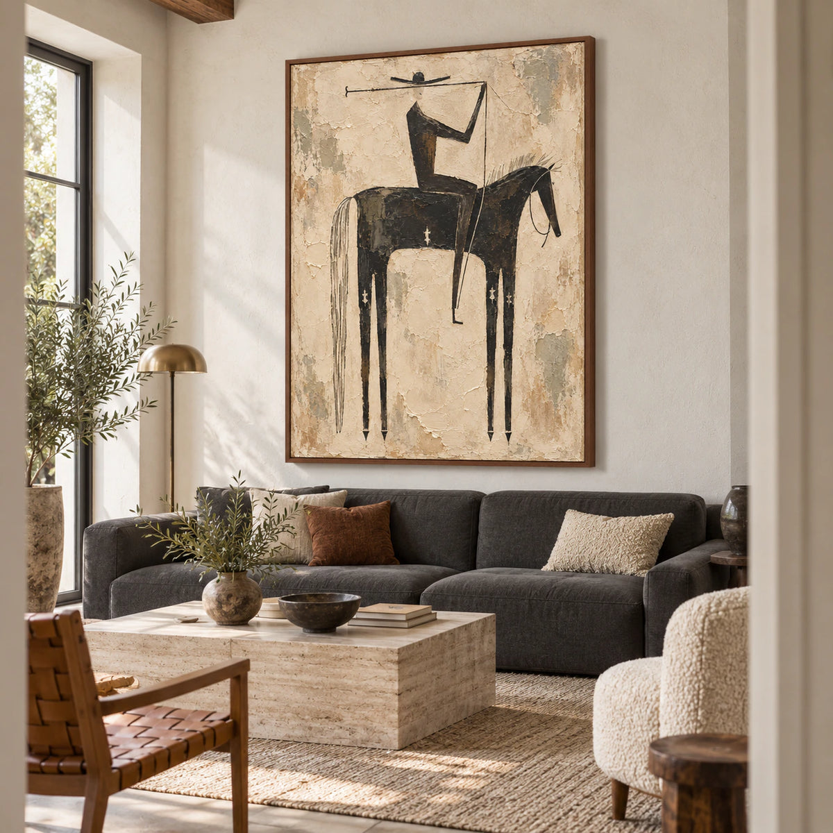 Stilled-Rider above a bright contemporary living room seating arrangement.