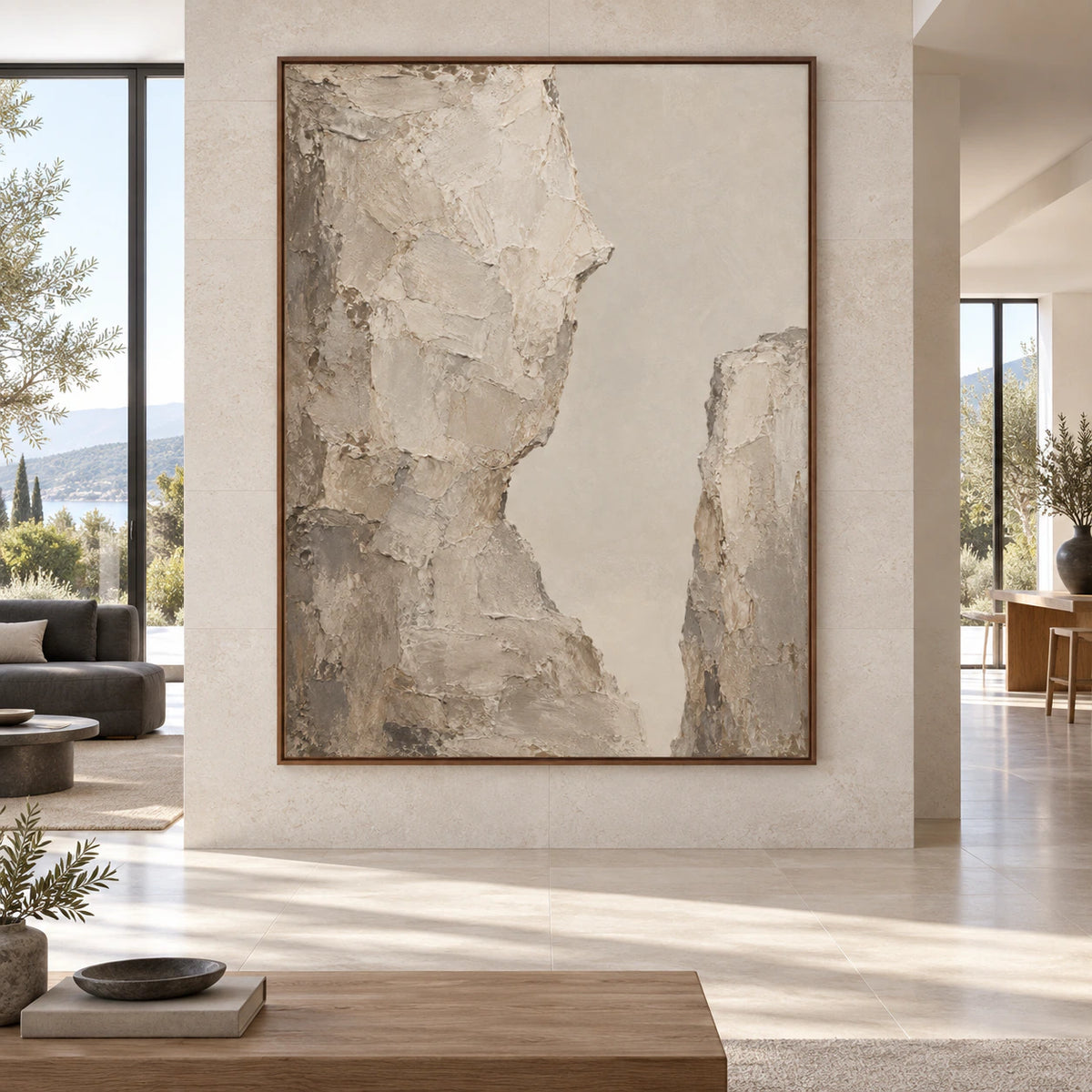 Stone-Interval displayed at large scale in a bright, spacious interior in a straight-on view.