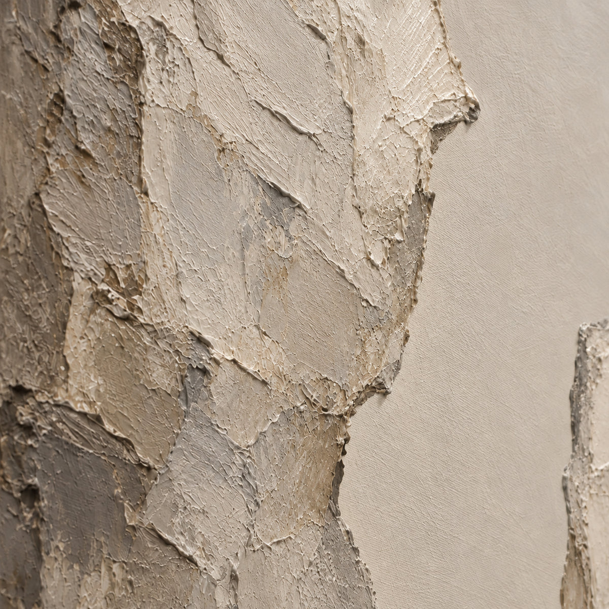 Stone-Interval oil painting brushwork and impasto detail photographed from an oblique side angle