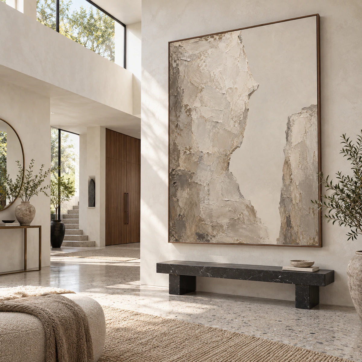 Stone-Interval presented at gallery scale in a bright foyer.
