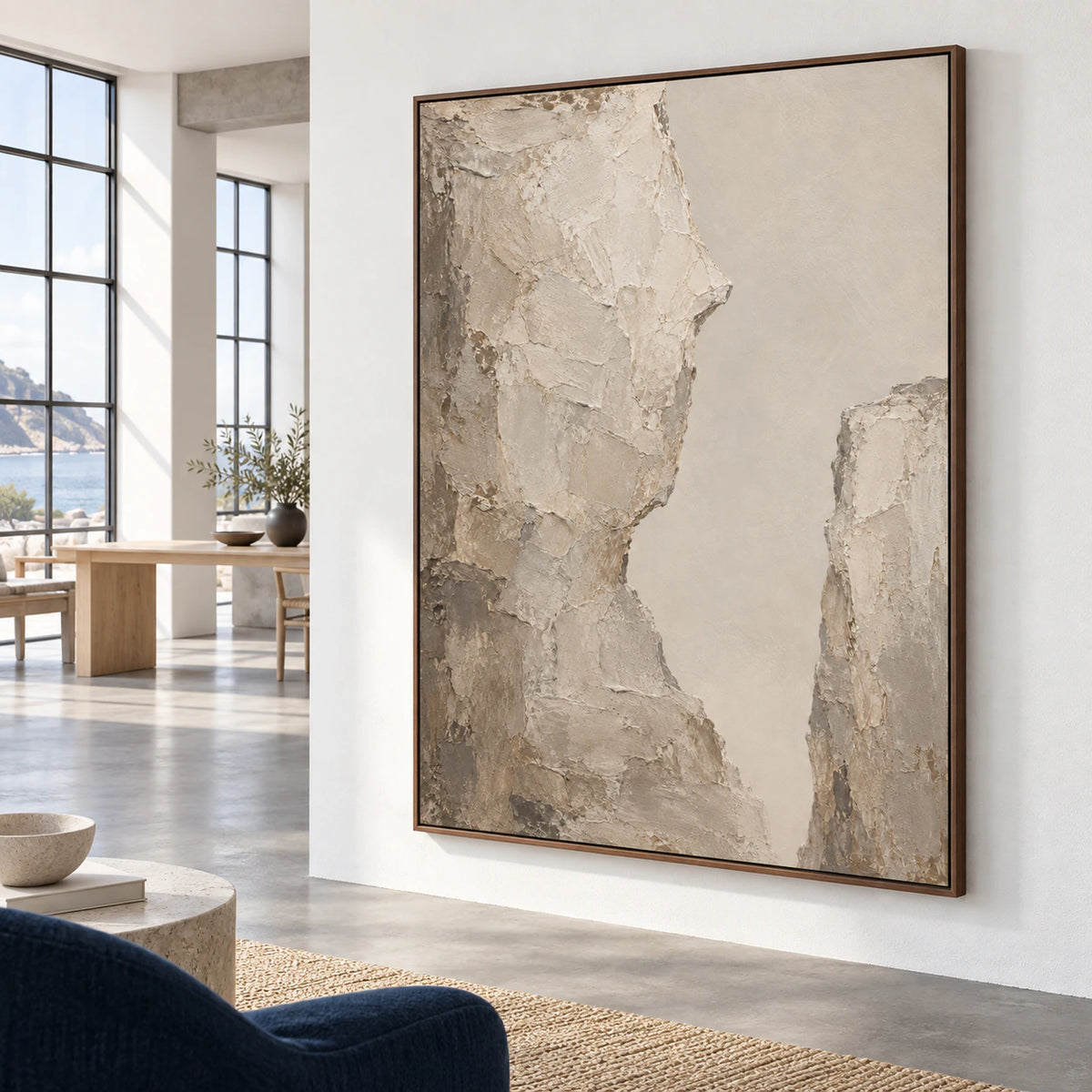 Stone-Interval as a large focal artwork in an expansive loft interior.