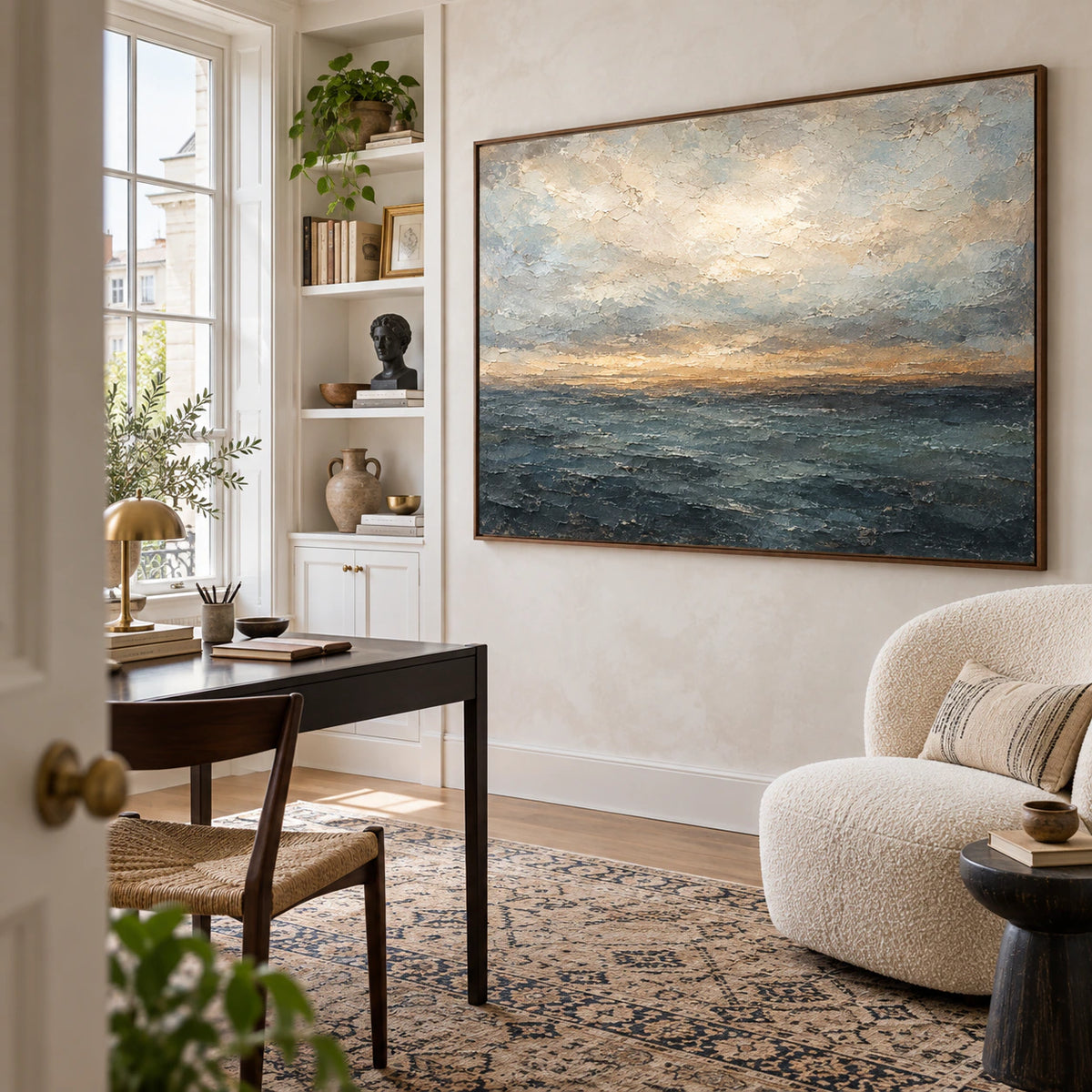 Storm-Littoral in an airy home office with a reading chair and daylight.