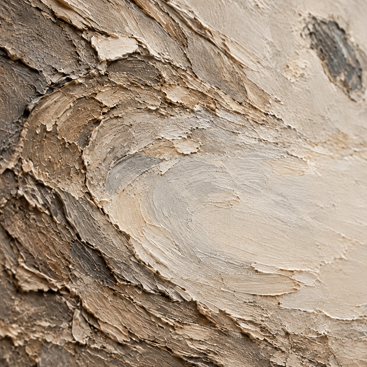 Strata-Arc oil painting brushwork and impasto detail photographed from an oblique side angle