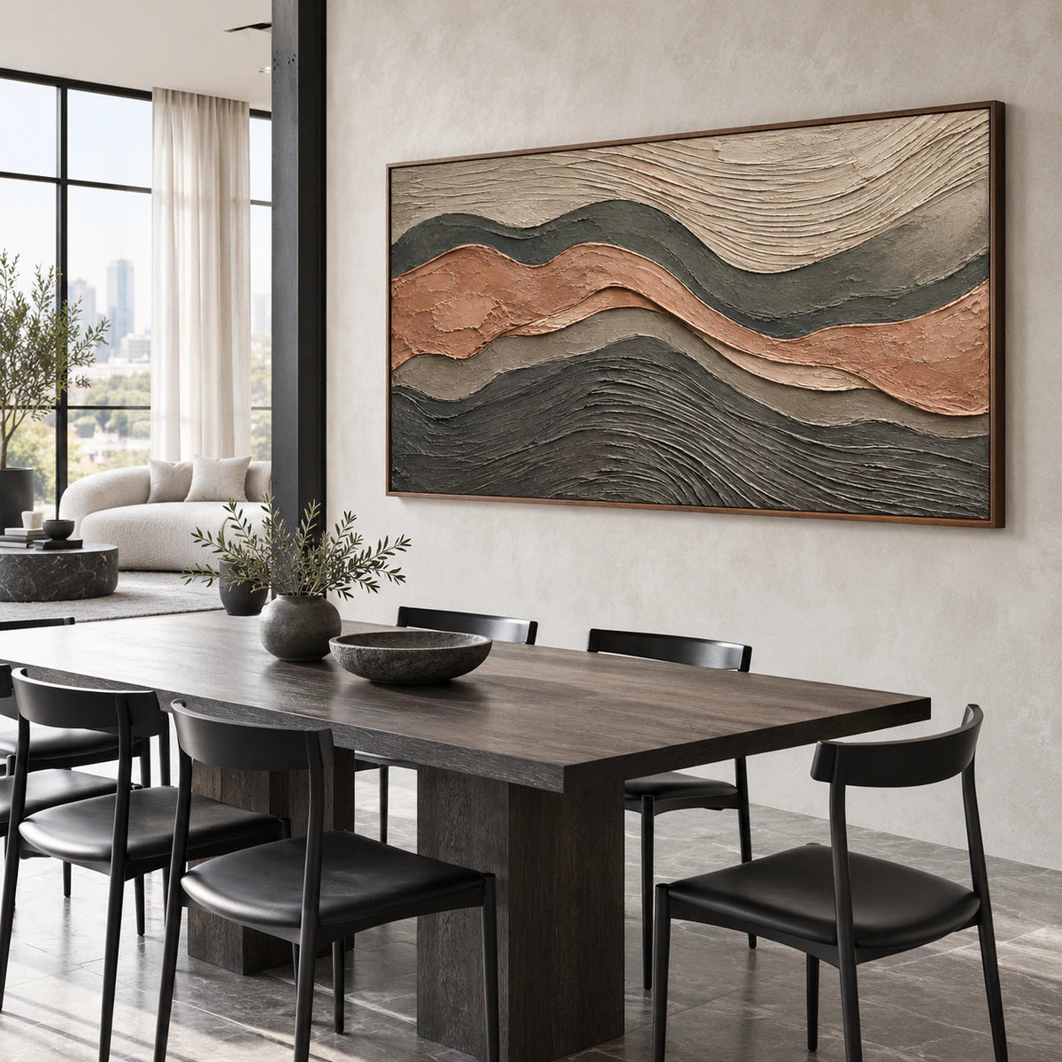 Strata-Contour as the focal artwork in a refined daylight dining room.