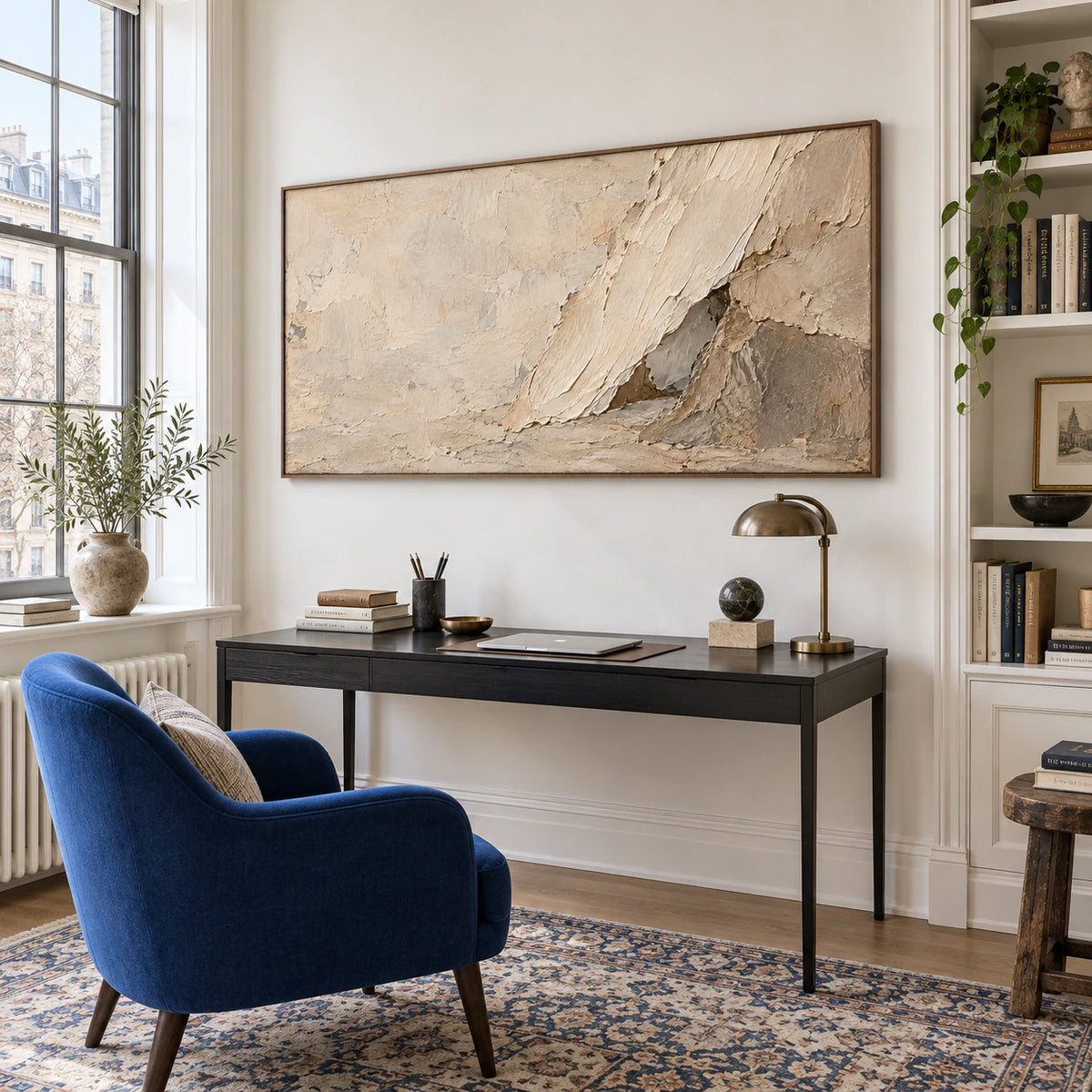 Strata-Current in an airy home office reading space with natural light.