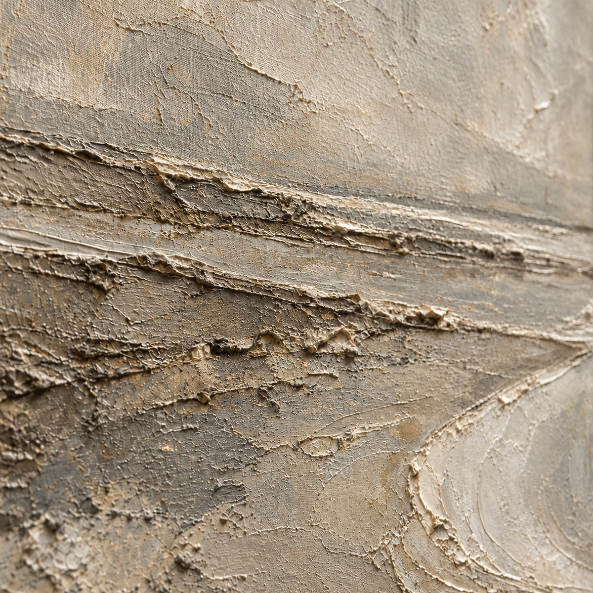 Strata-Drift oil painting brushwork and impasto detail photographed from an oblique side angle