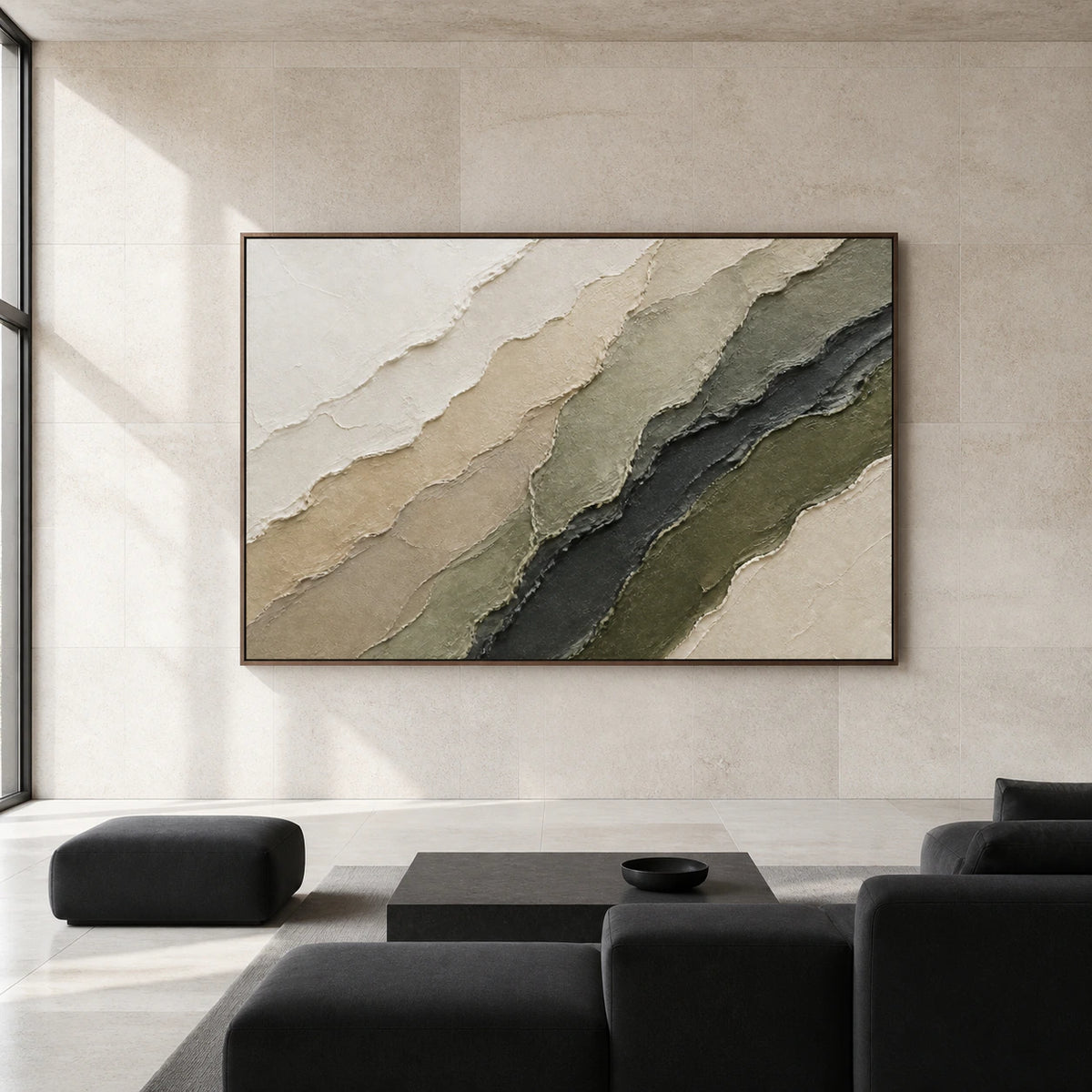 Strata-Quiet displayed at large scale, straight-on in a bright architectural living space.