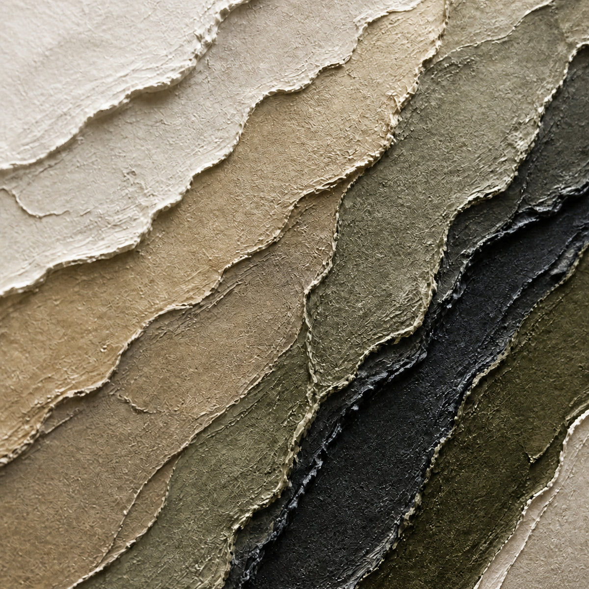 Strata-Quiet oil painting brushwork and impasto detail photographed from an oblique side angle