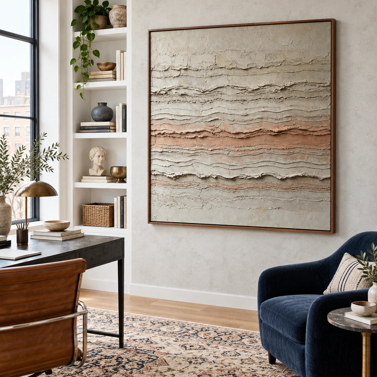 Strata-Whisper in an airy reading and home office space.
