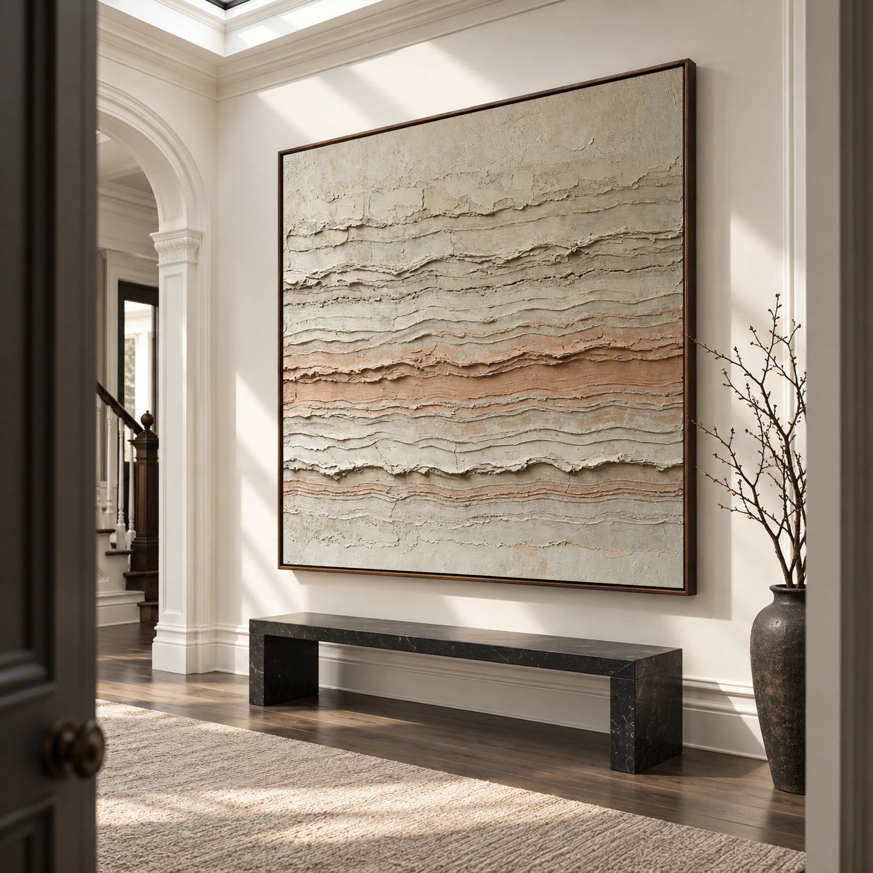 Strata-Whisper presented at gallery scale in a luminous foyer.