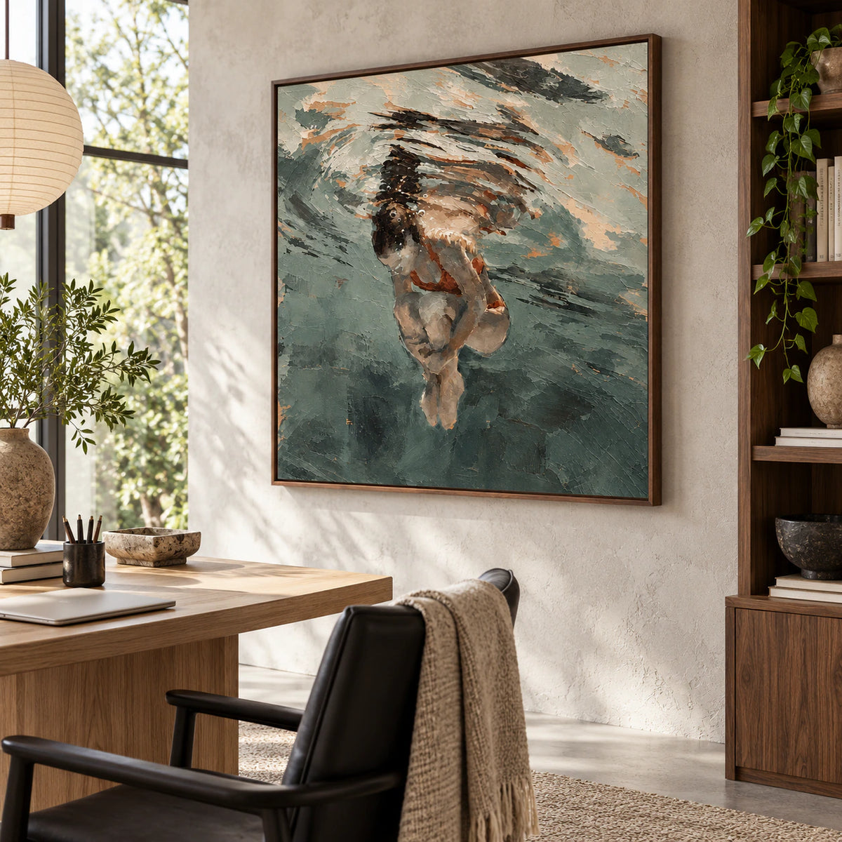 Submerged-Contour featured prominently in an airy reading and home office space.