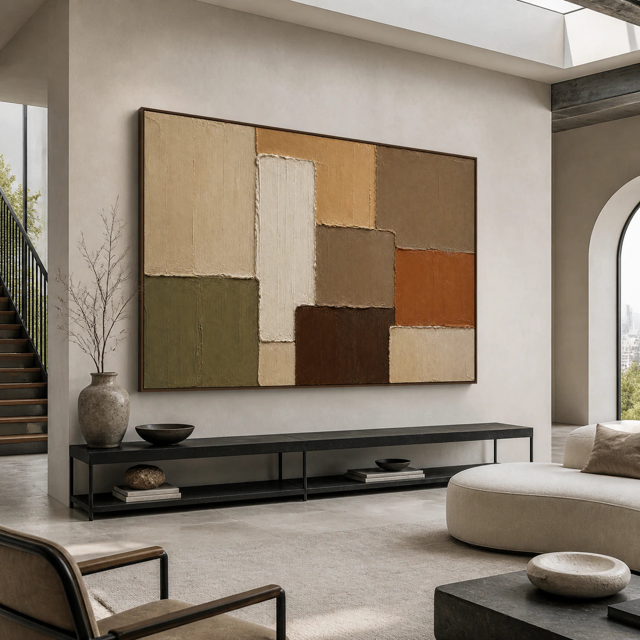 Sundried-Relief displayed at gallery scale in a spacious stone foyer.