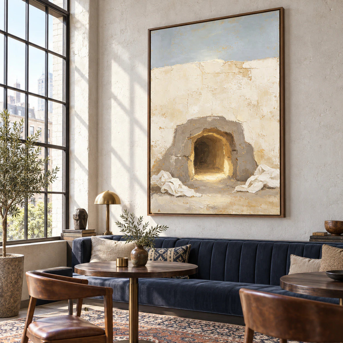 Expansive loft interior with Sunken-Portal as the unmistakable large-scale artwork.