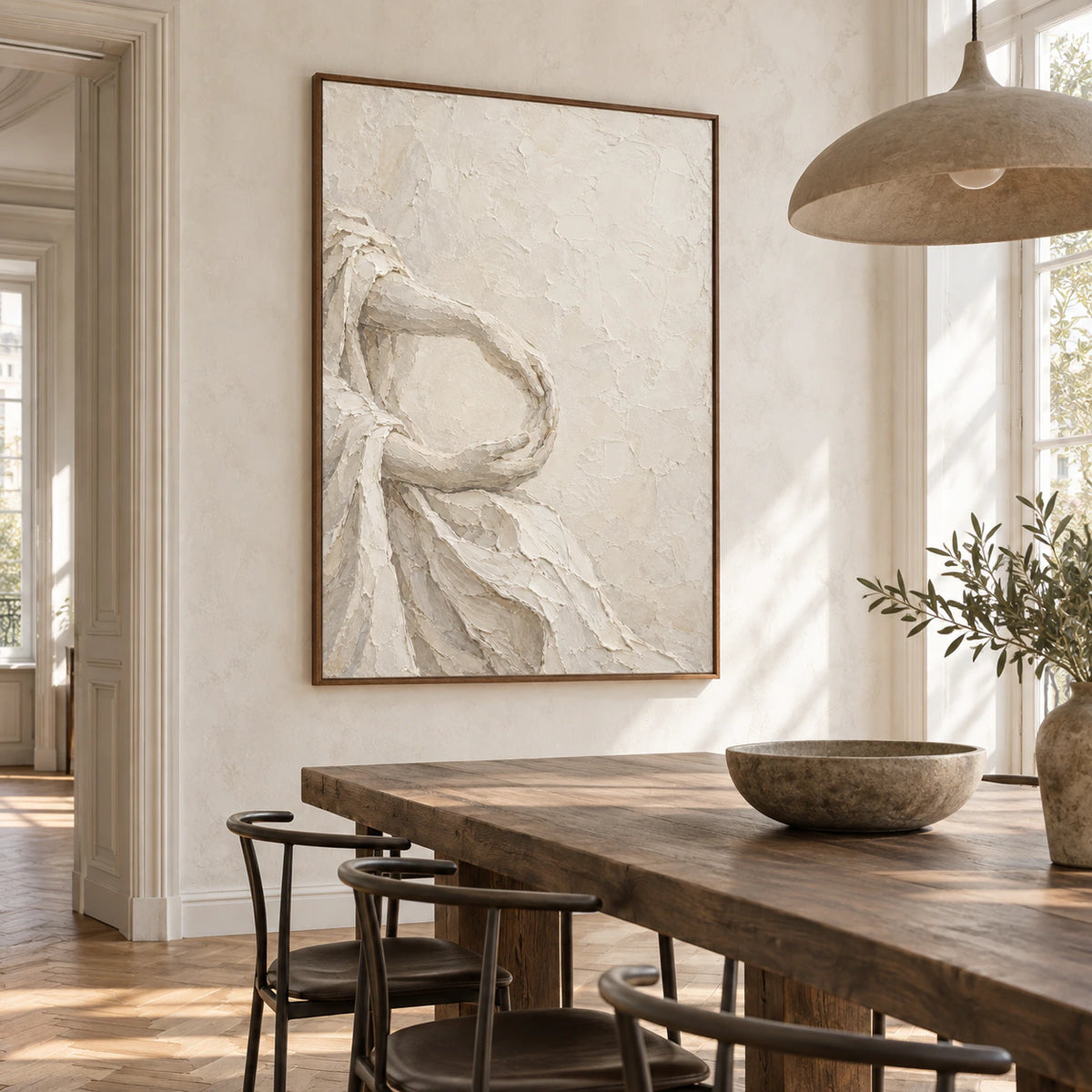 Refined dining room with Tactile-Arc as a prominent vertical focal point.