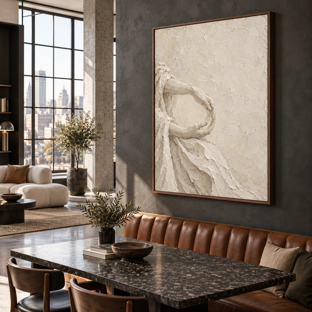 Expansive loft hospitality interior centered on Tactile-Arc.