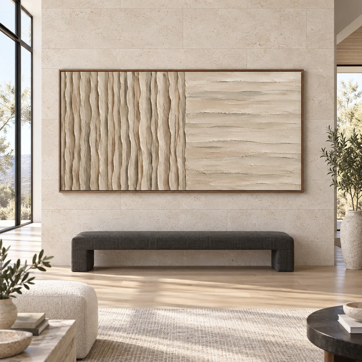 Tactile-Divide displayed large and straight-on in a bright architectural living space.