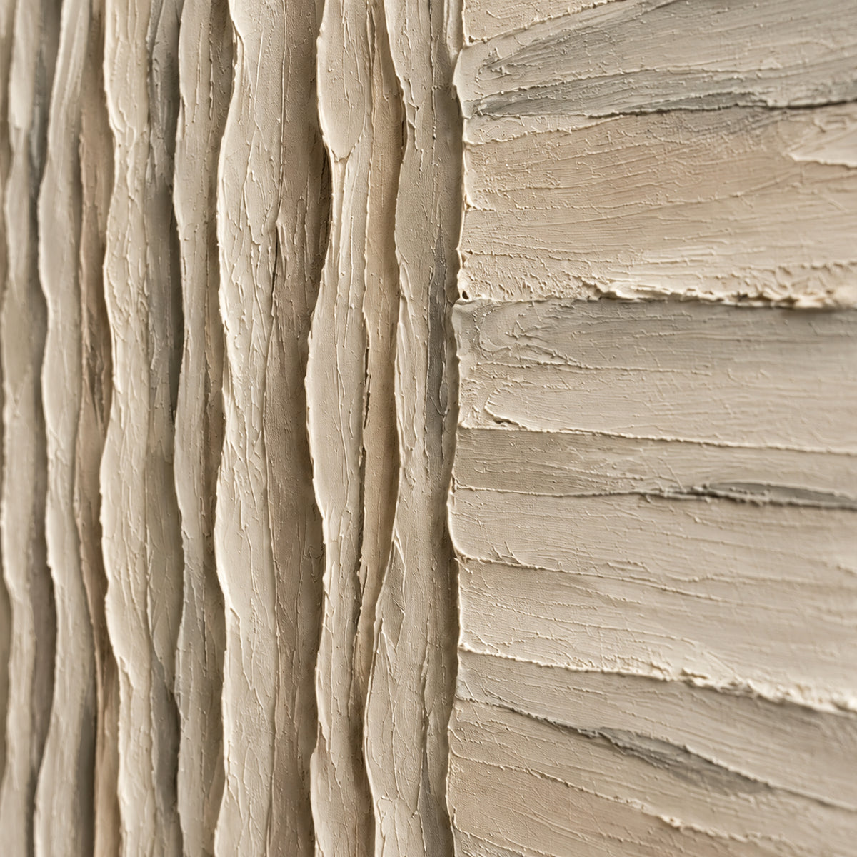 Tactile-Divide oil painting brushwork and impasto detail photographed from an oblique side angle