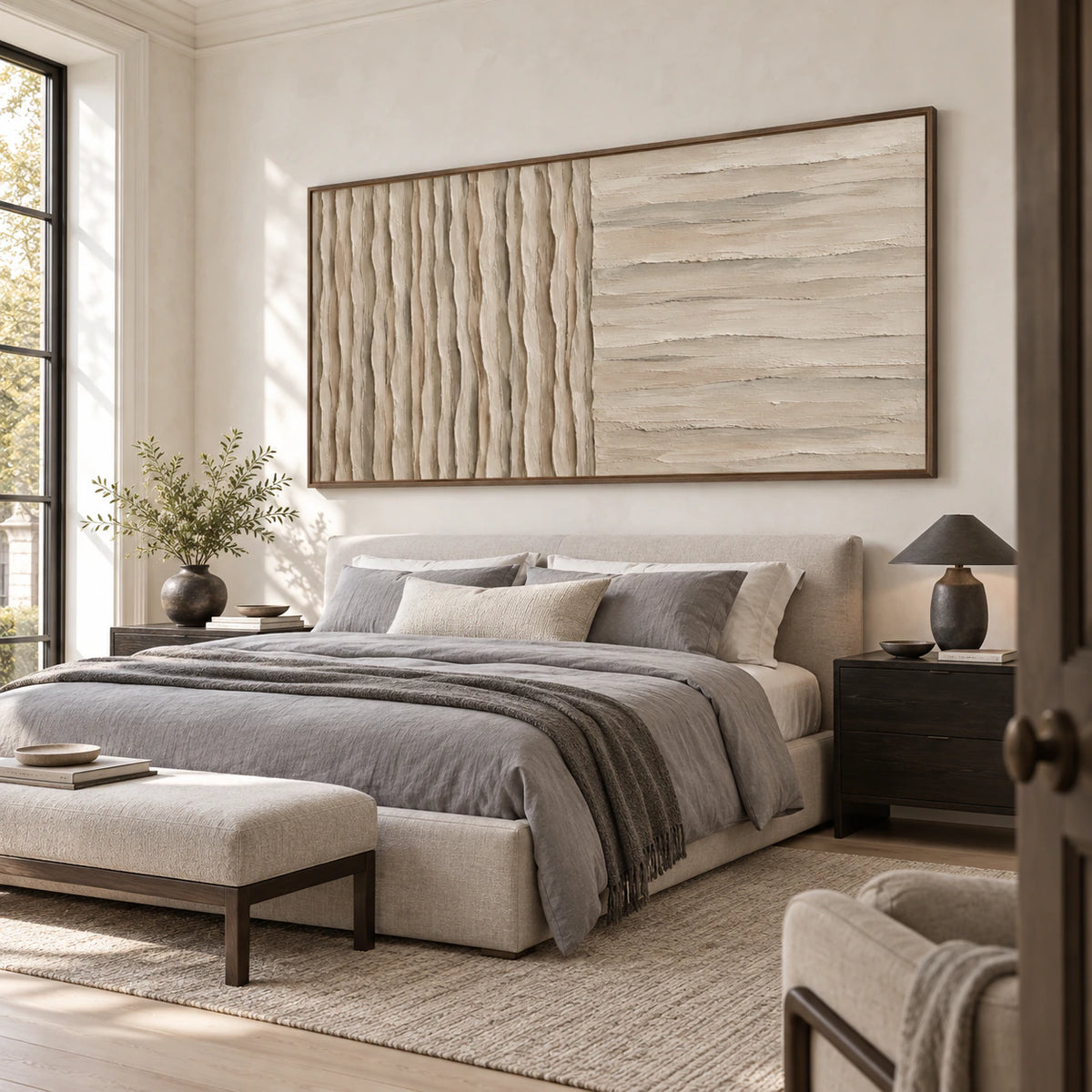 Tactile-Divide as a large focal point in a quiet, softly lit bedroom.