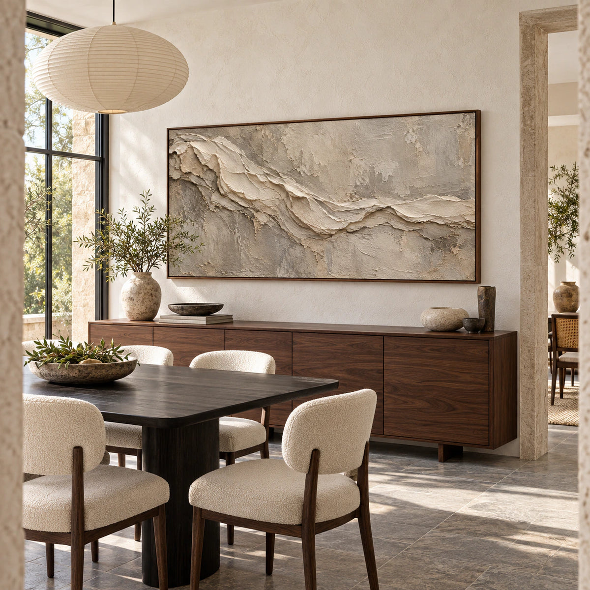 Tactile-Drift displayed prominently in a refined daylight-filled dining room.