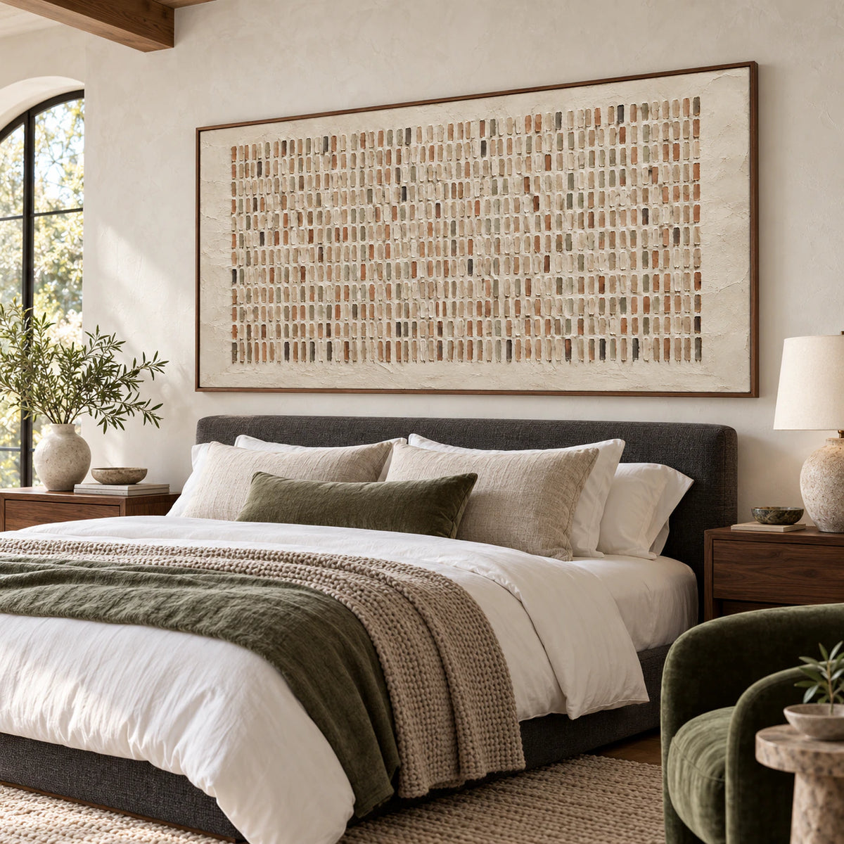 Tactile-Register bringing quiet geometry to a serene bedroom.
