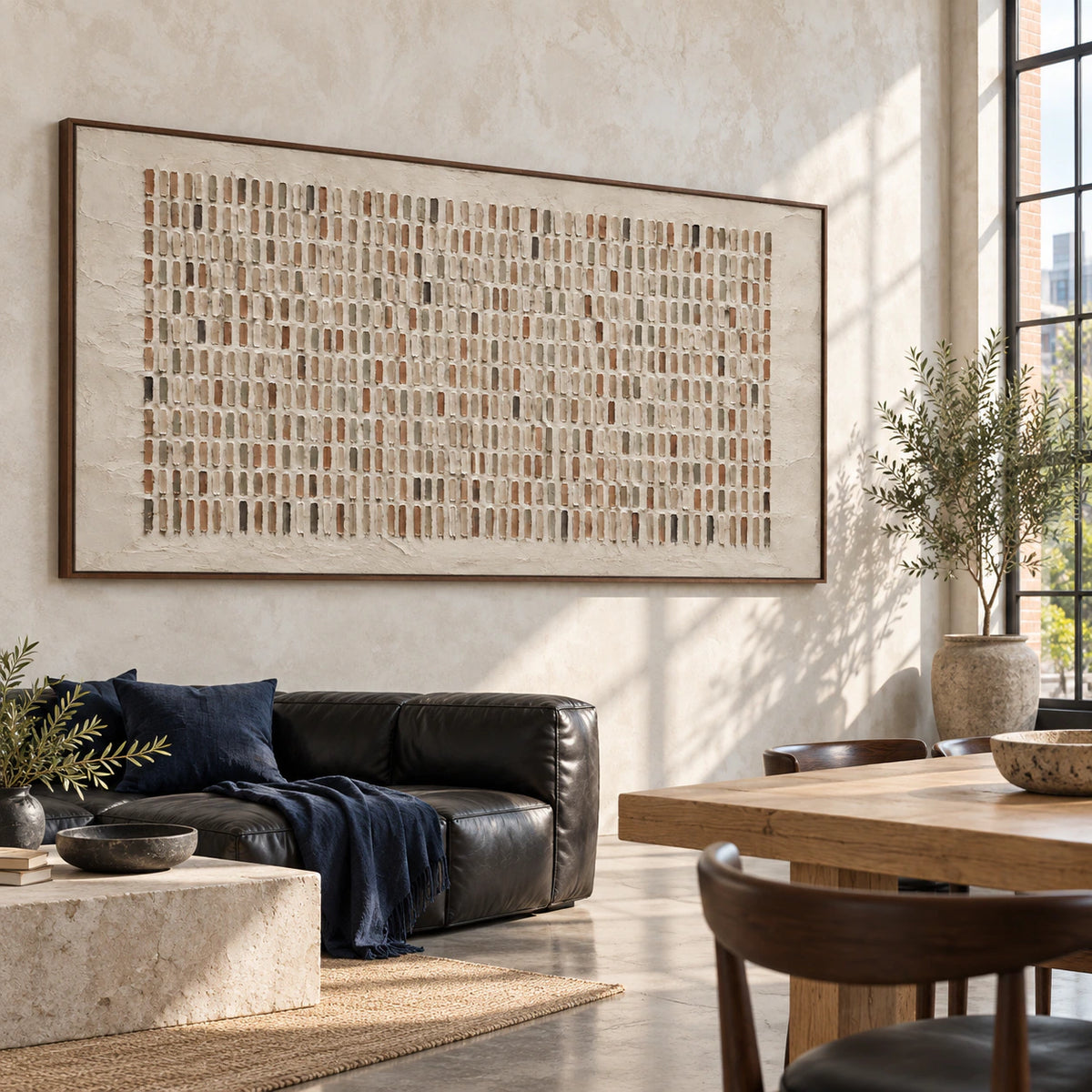 Tactile-Register as a large focal artwork in an expansive loft interior.