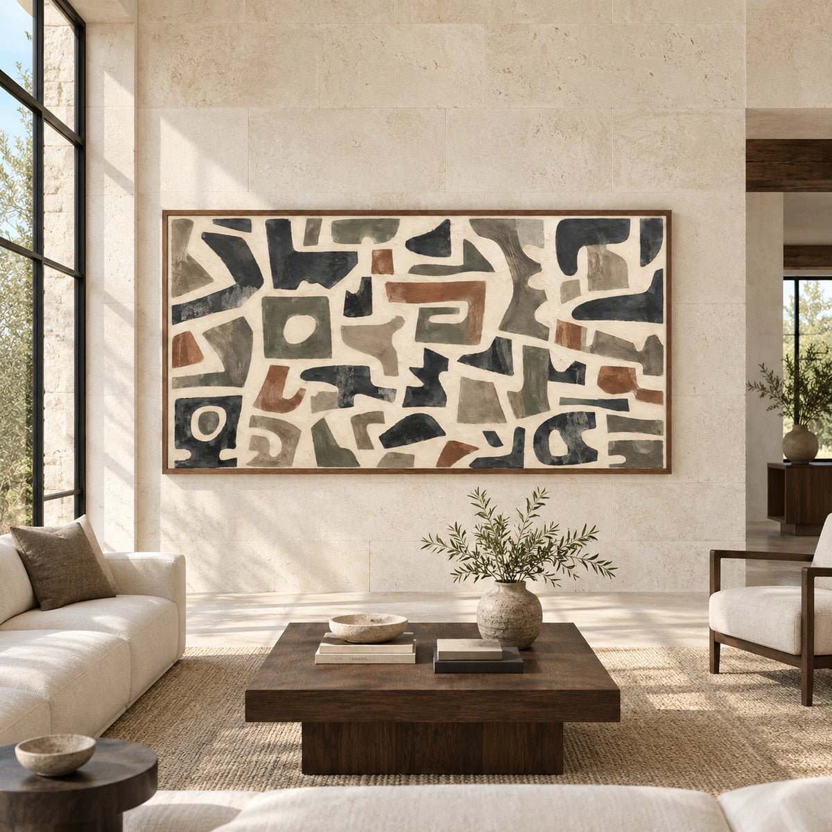 Tactile-Relic displayed at large scale straight-on in a bright architectural living space.