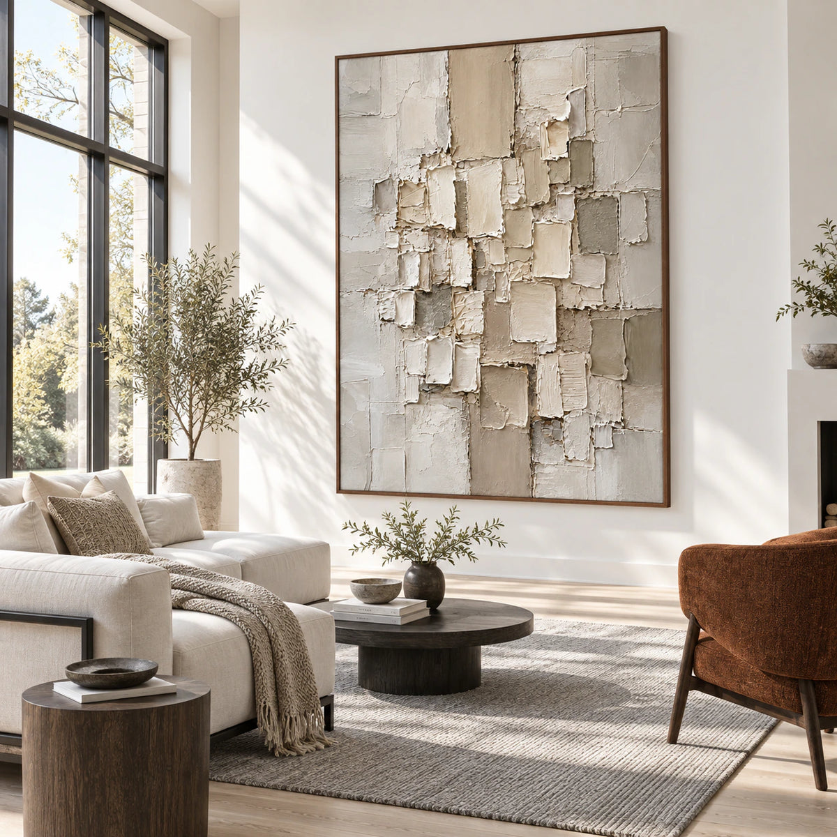 Tactile-Remains as the focal artwork in a bright contemporary living room.