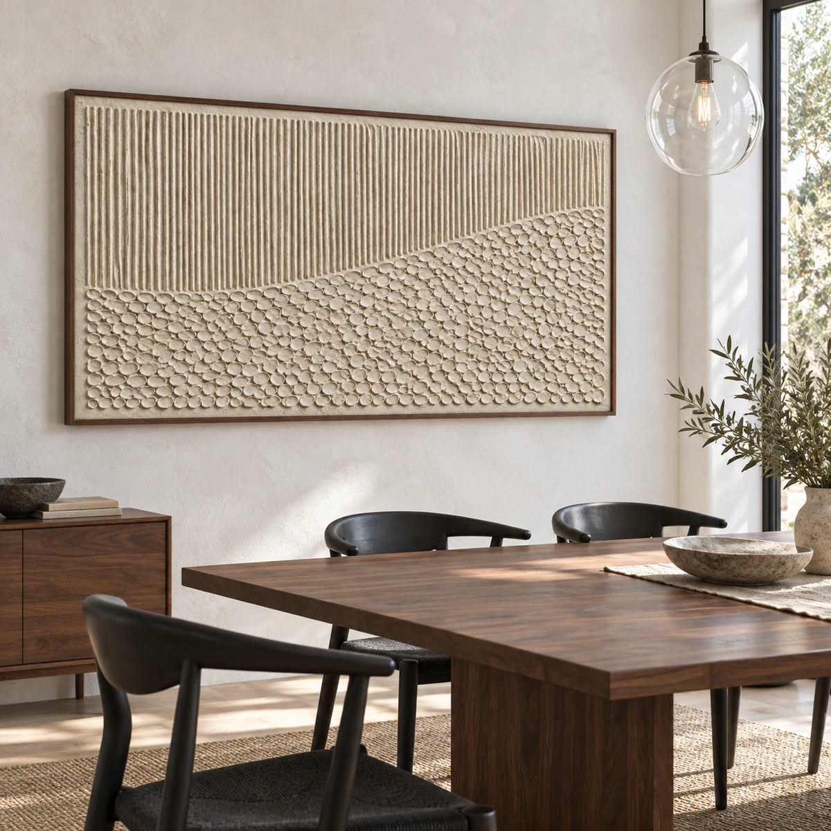 Tactile-Terrain above a refined dining setting in natural daylight.