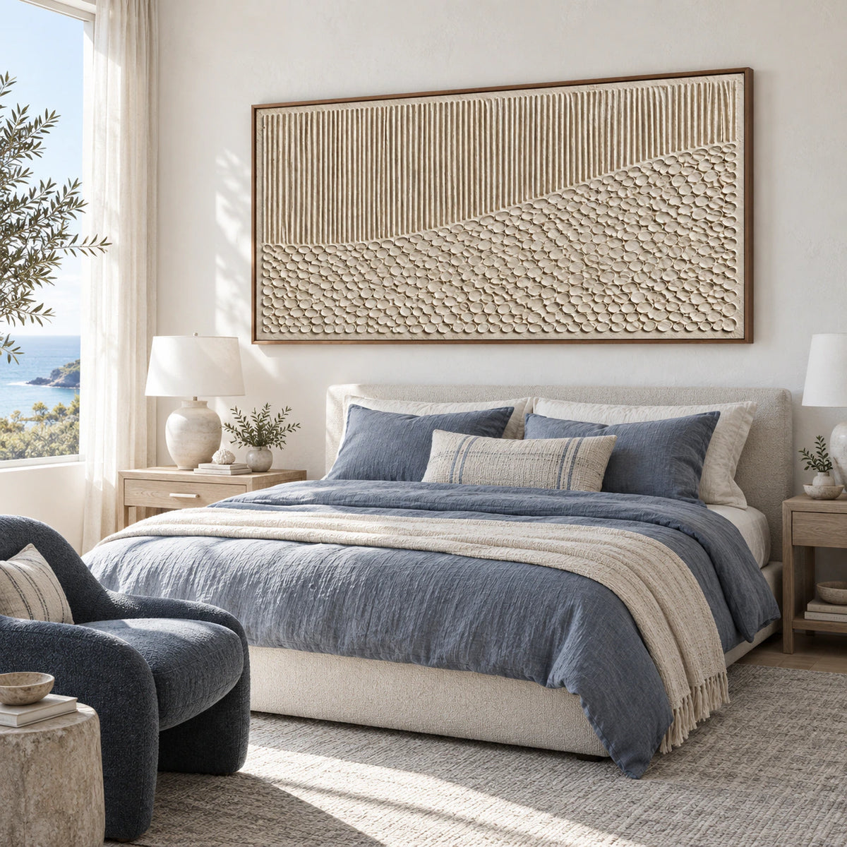 Tactile-Terrain bringing textured calm to a quiet bedroom.